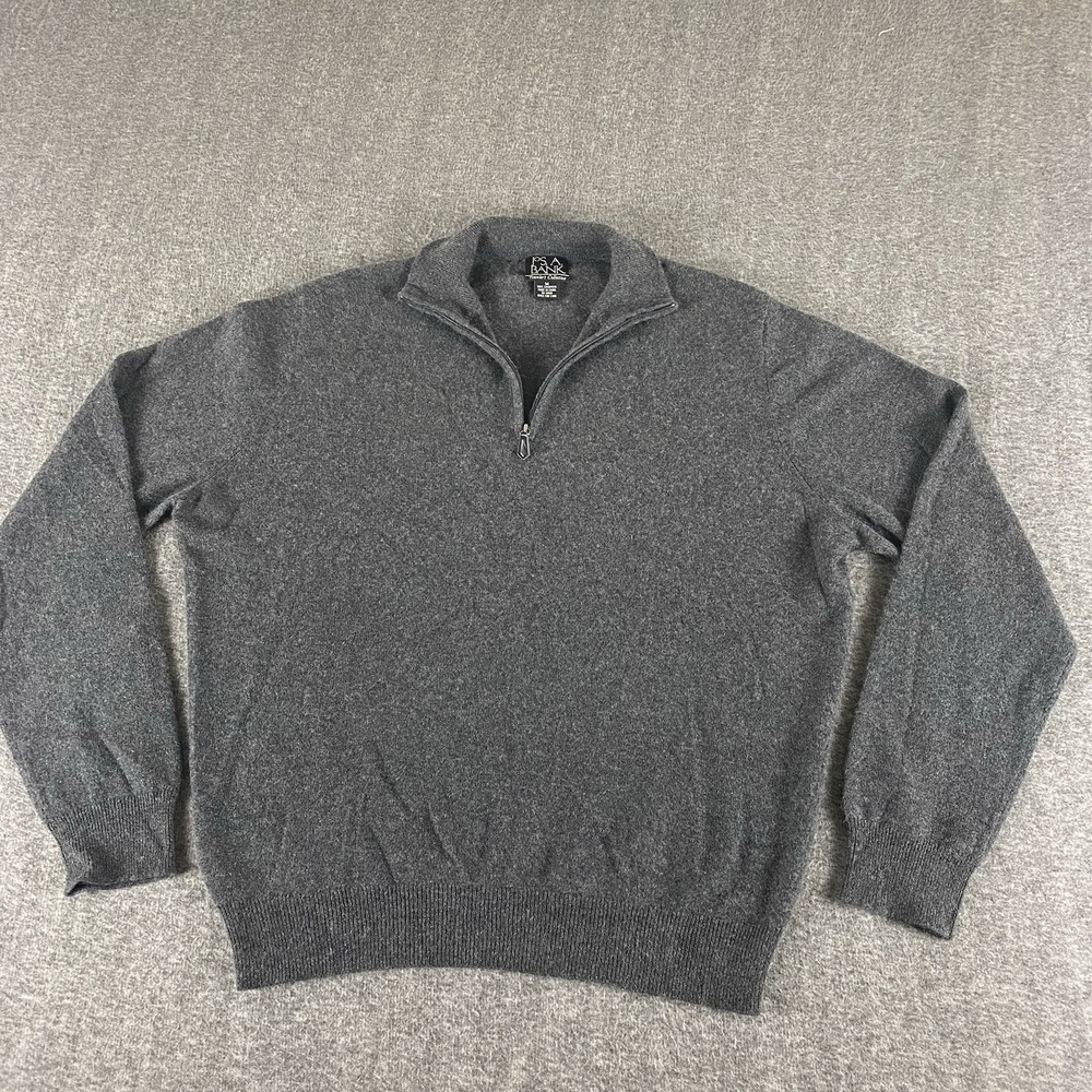 Jos A Bank 100% Cashmere Quarter Zip Sweater Men's Medium Gray Pullover